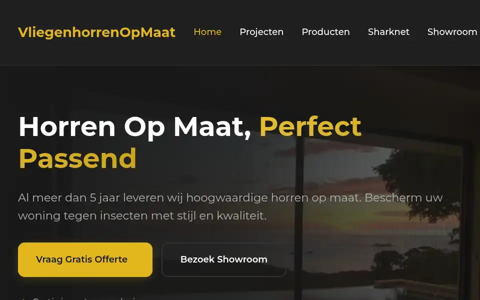 Screenshot of vliegenhorrenopmaat.nl