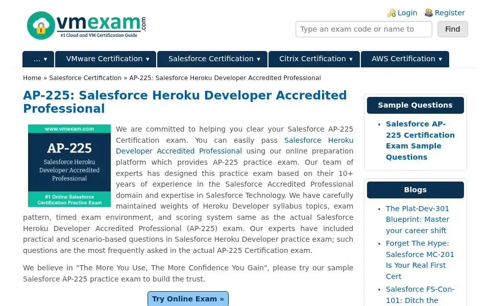 Screenshot of vmexam.com