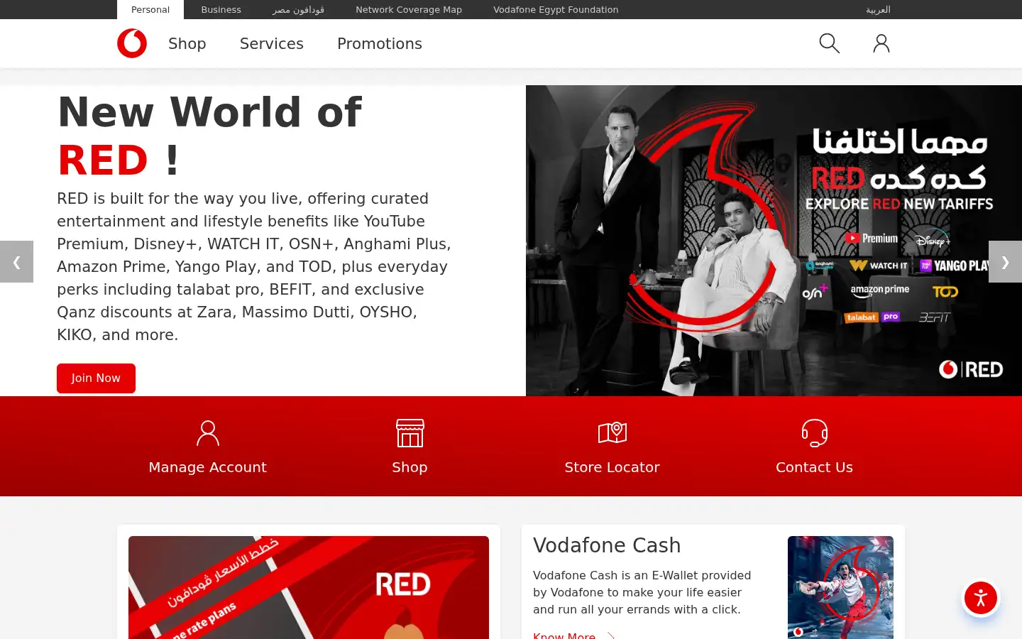 Screenshot of vodafone.com.eg