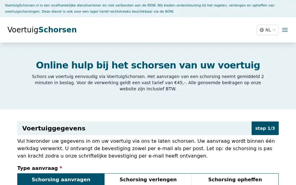 Screenshot of voertuigschorsen.nl