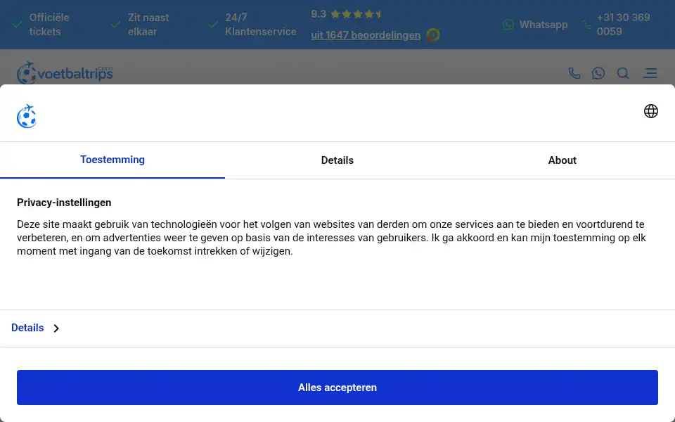 Screenshot of voetbaltrips.com