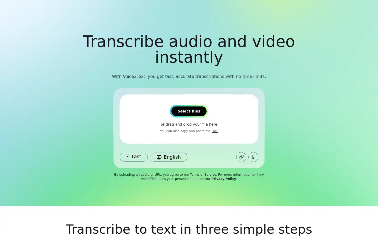 Screenshot of voice2texts.com