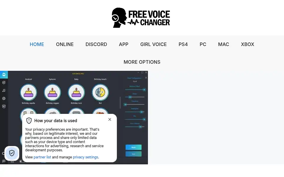 Screenshot of voicechanger.xyz