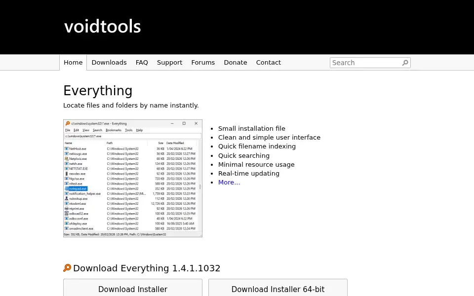 Screenshot of voidtools.com