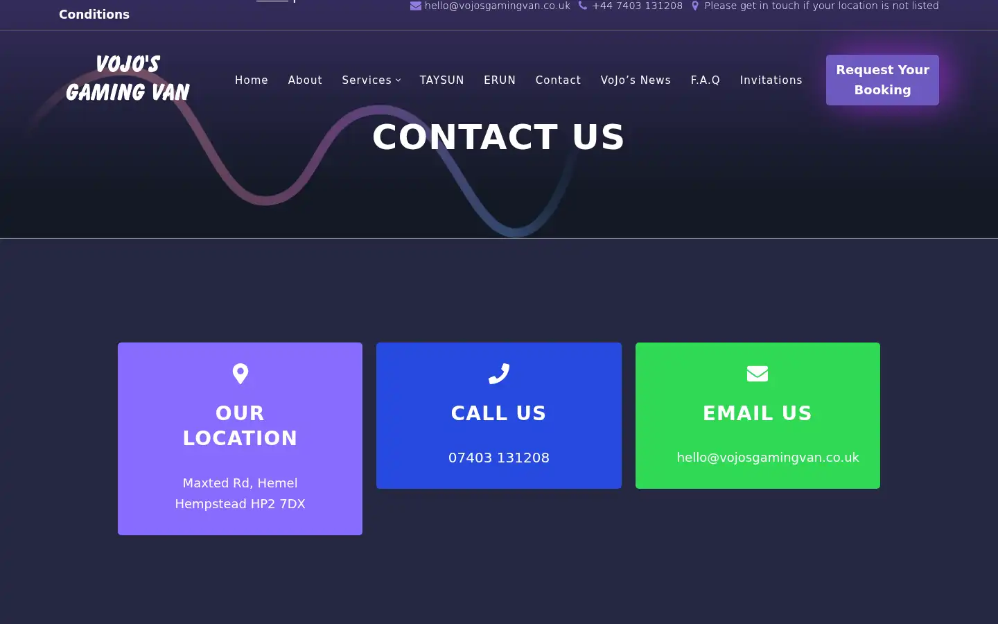 Screenshot of vojosgamingvan.co.uk
