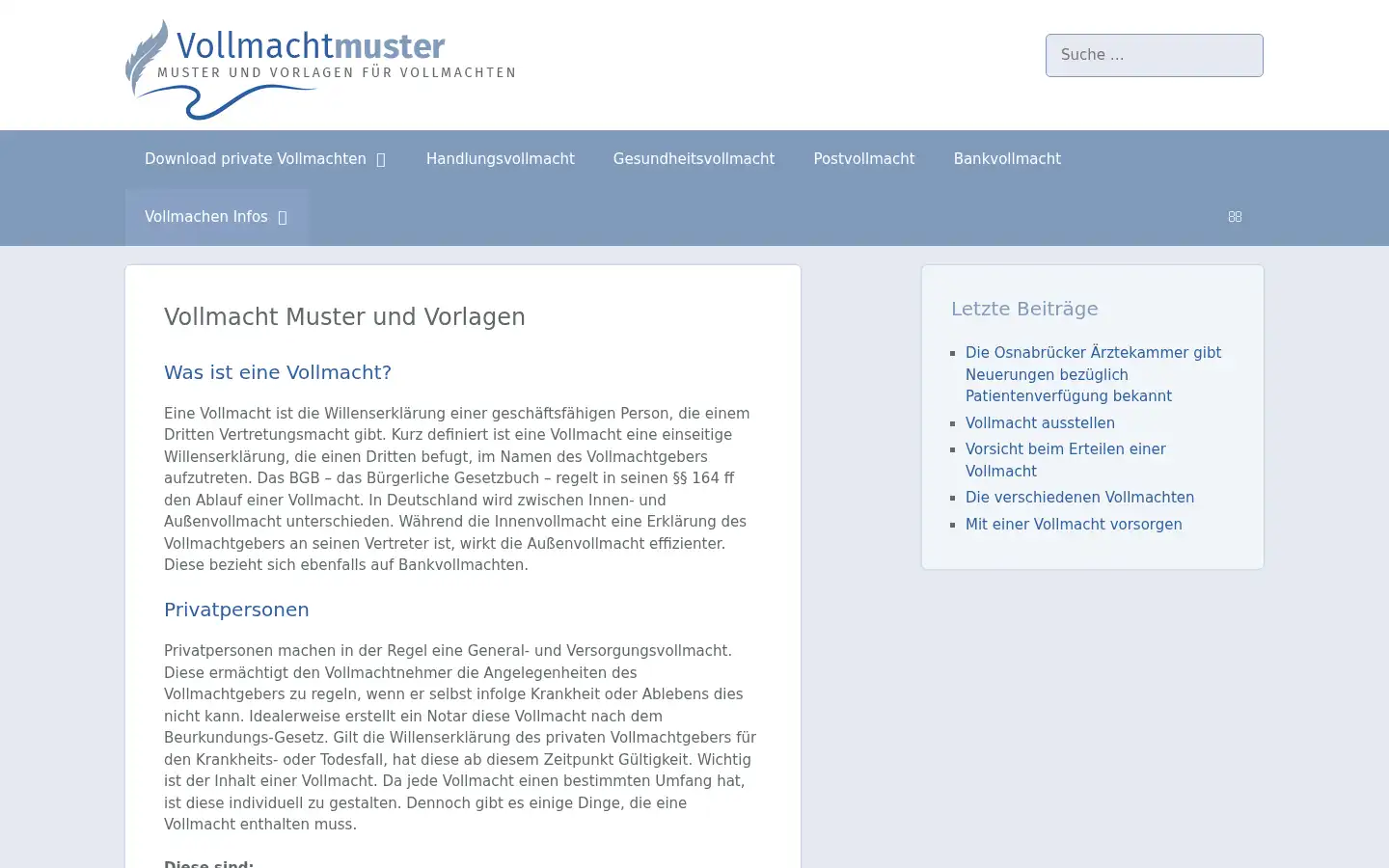 Screenshot of vollmachtmuster.de