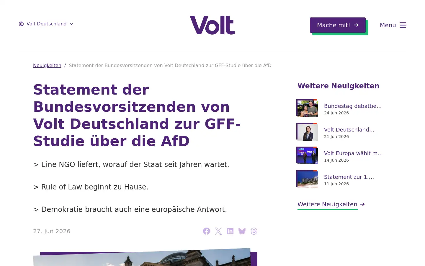 Screenshot of voltdeutschland.org