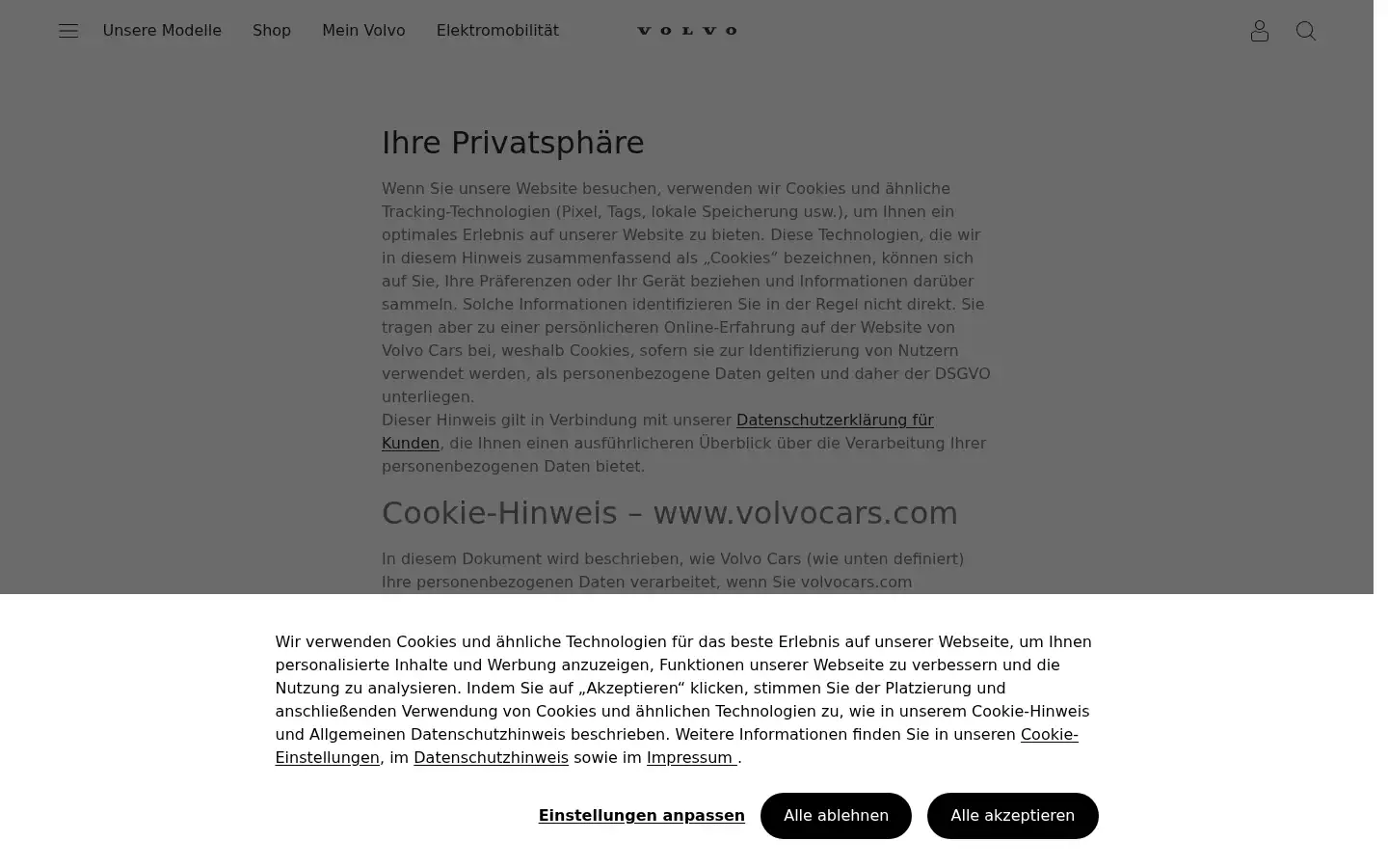 Screenshot of volvocars.com