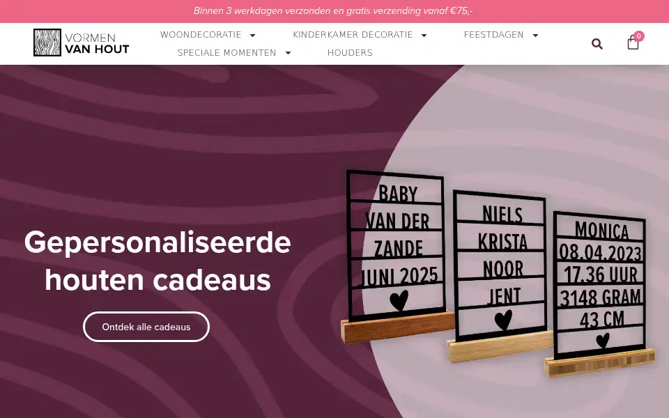 Screenshot of vormenvanhout.nl