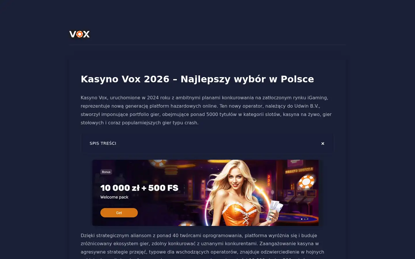 Screenshot of voxcasino-polska.org