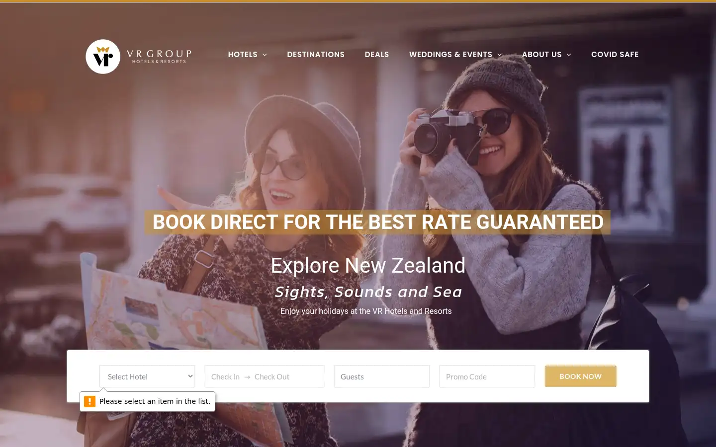 Screenshot of vrhotels.co.nz