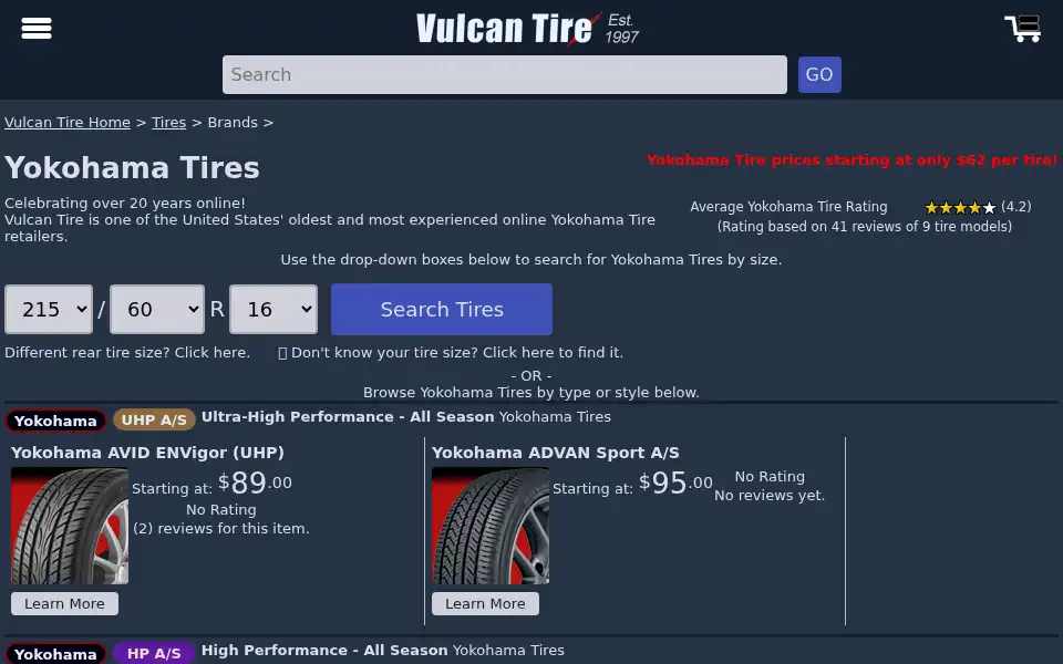 Screenshot of vulcantire.com