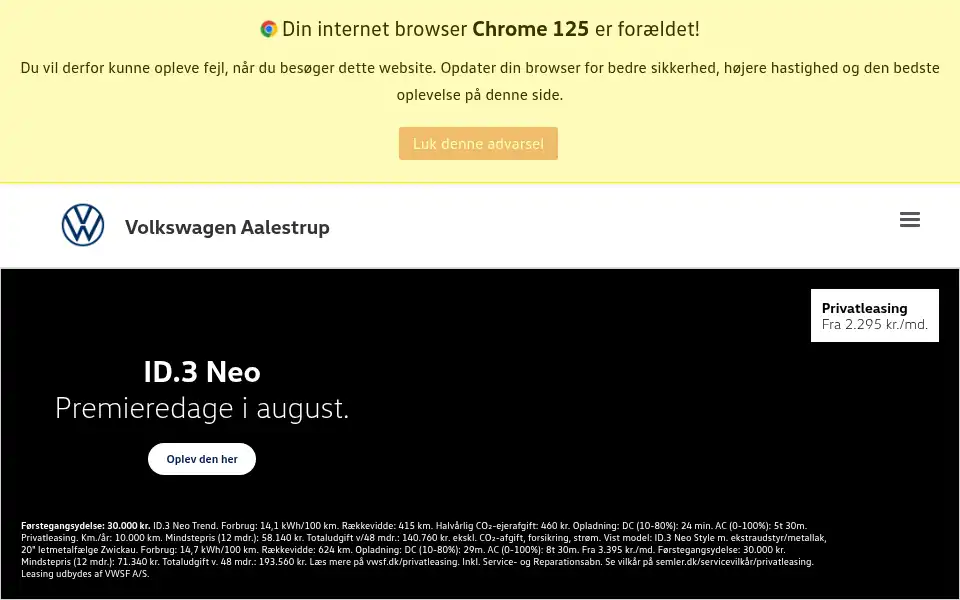 Screenshot of vw-aalestrup.dk