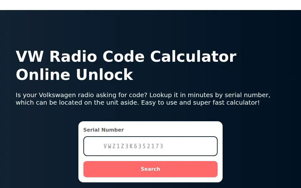 Screenshot of vw-codes.com