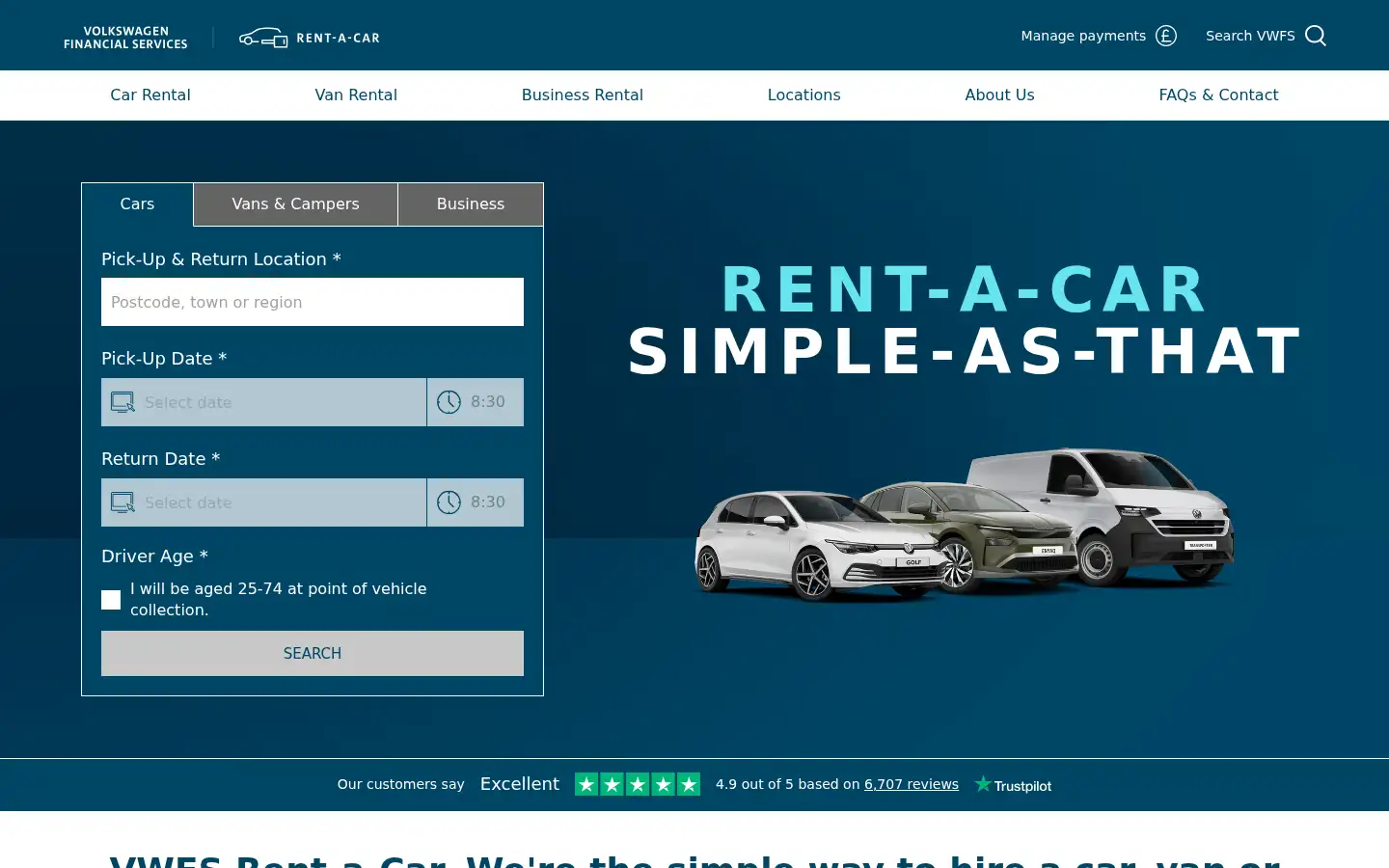 Screenshot of vwfsrentacar.co.uk