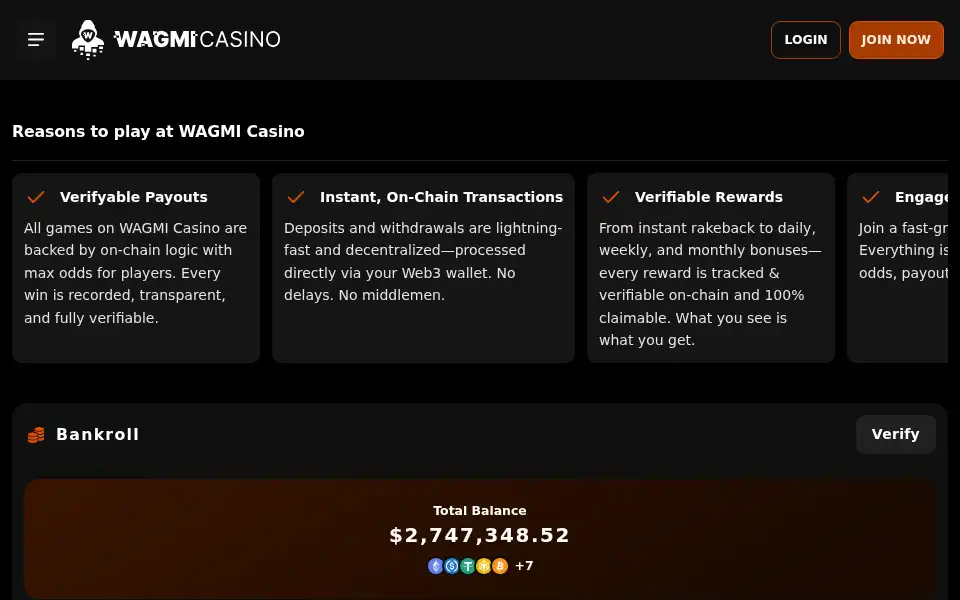 Screenshot of wagmicasino.io