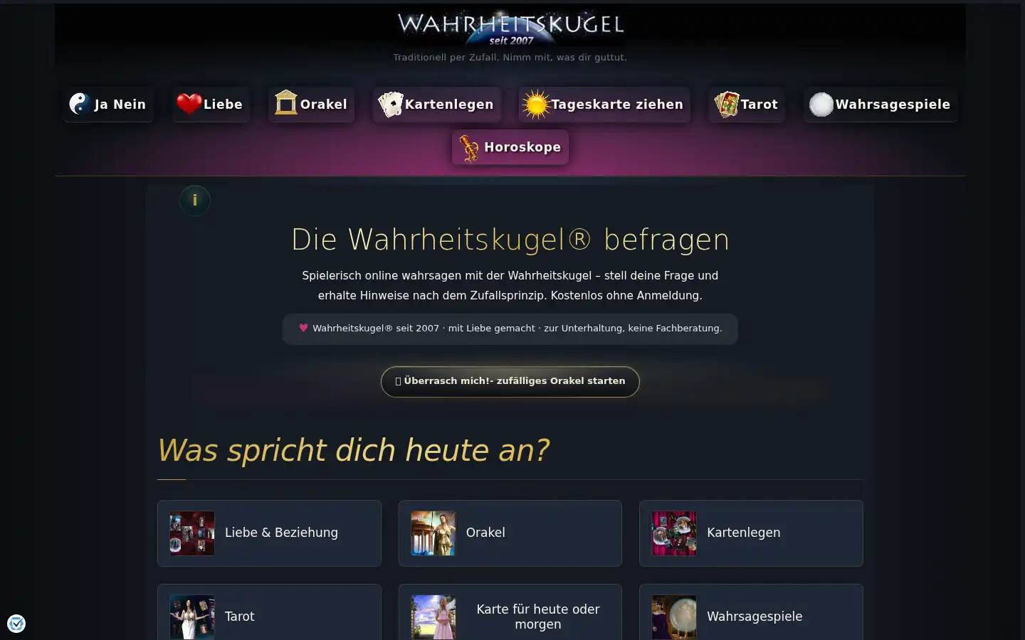 Screenshot of wahrheitskugel.de