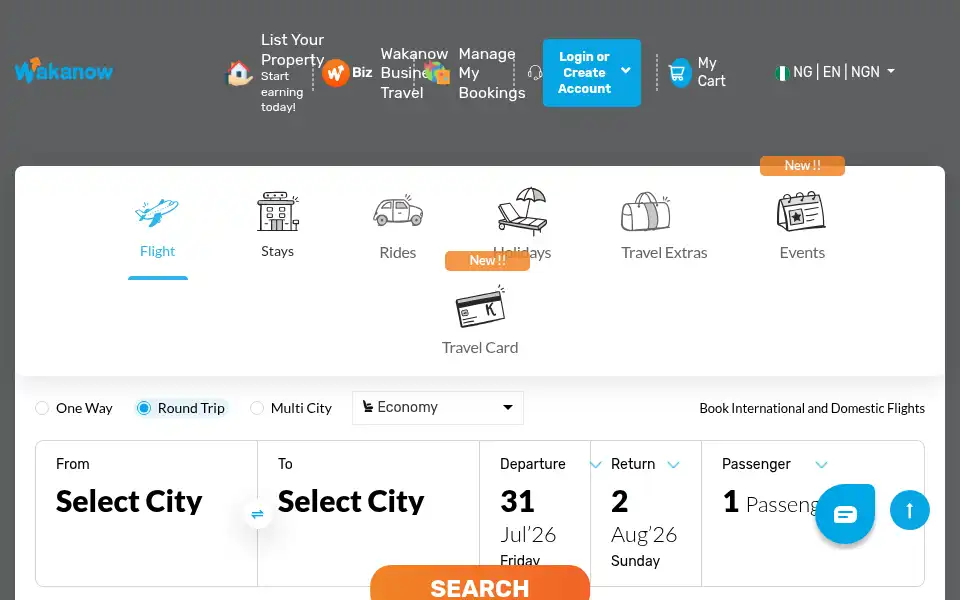Screenshot of wakanow.com
