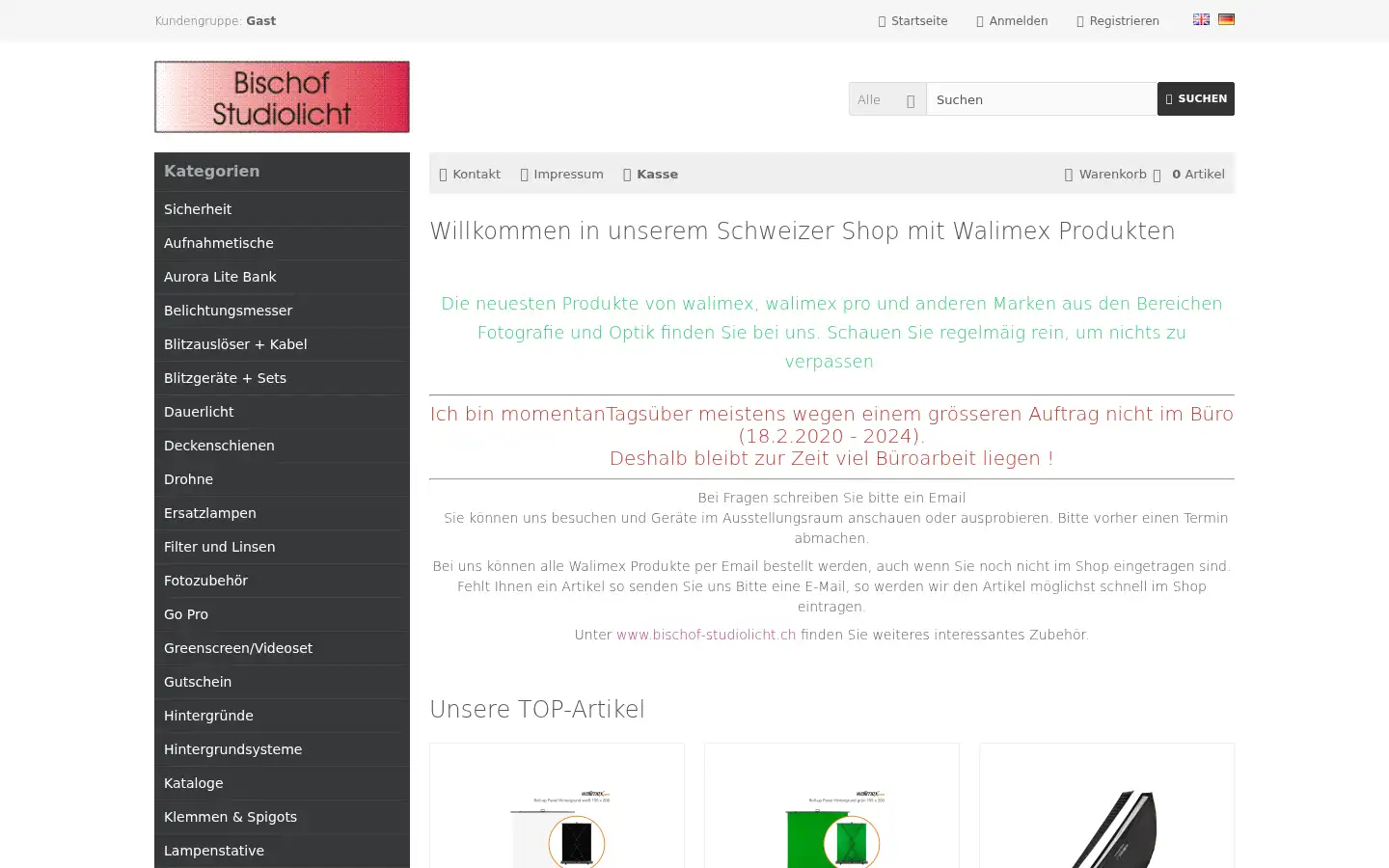 Screenshot of walimex.ch