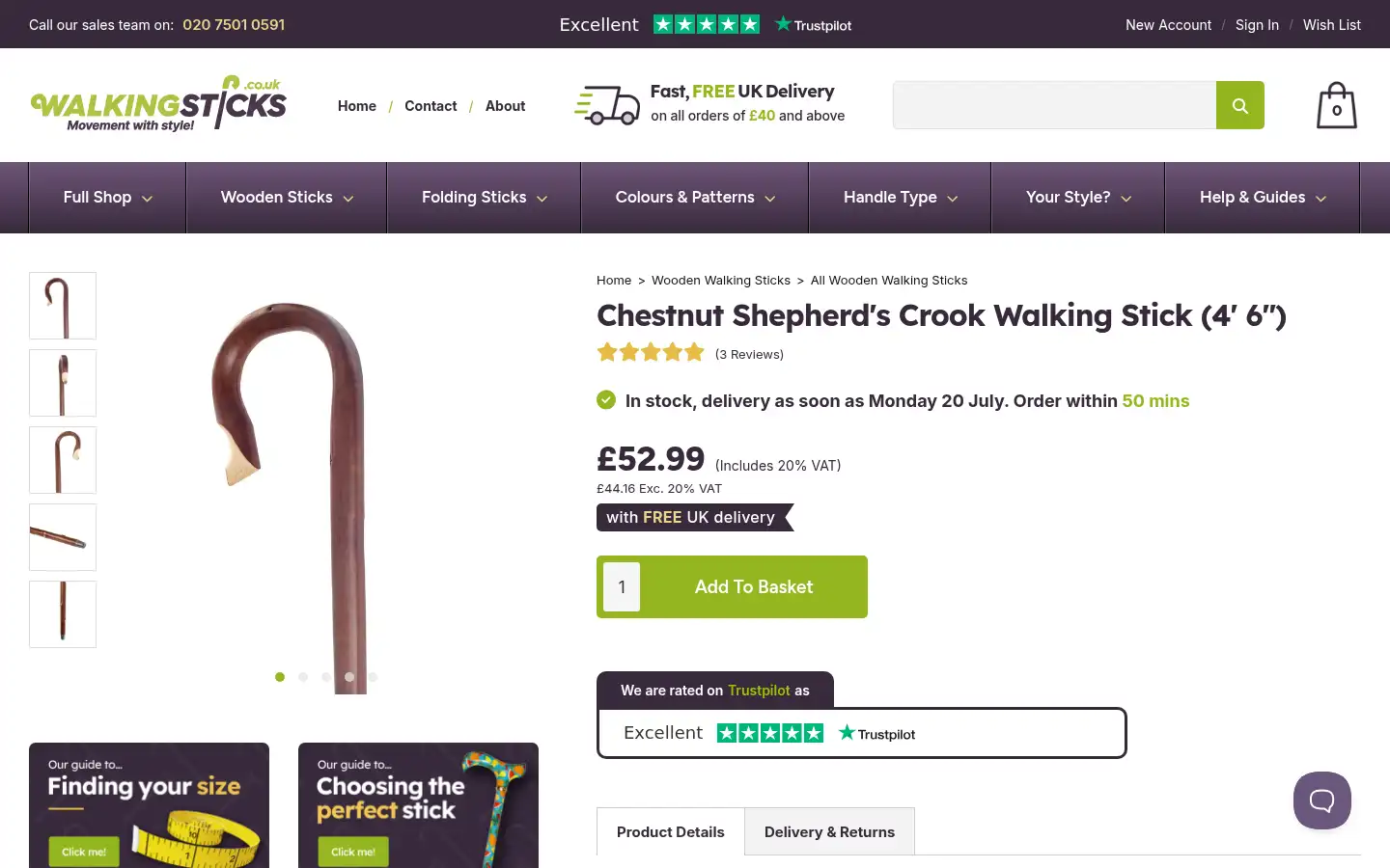 Screenshot of walkingsticks.co.uk
