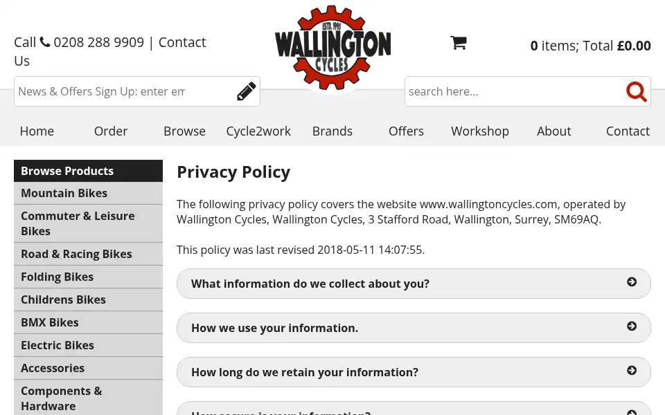 Screenshot of wallingtoncycles.com