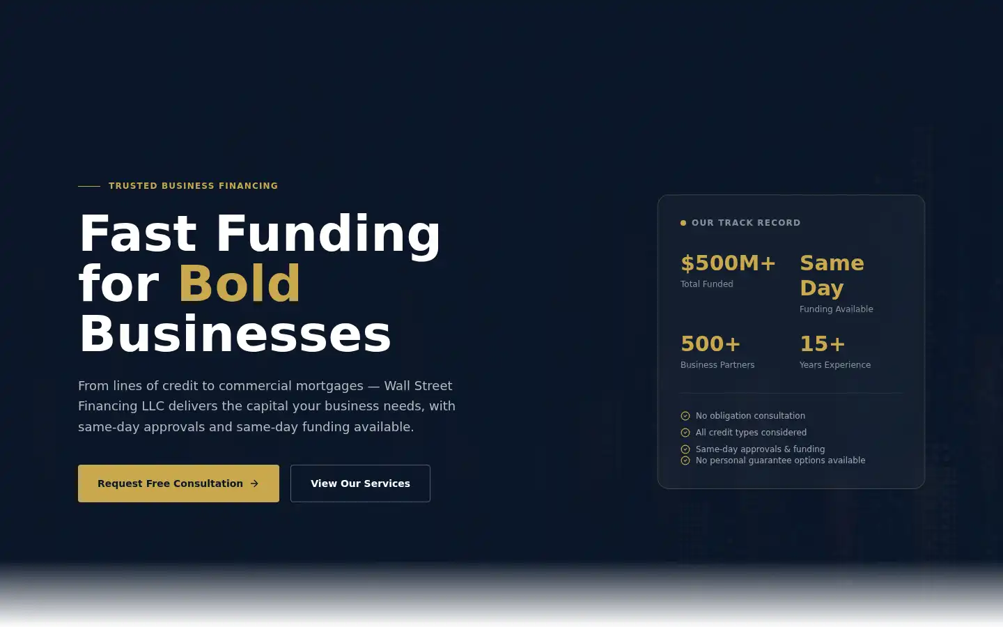 Screenshot of wallstreetfinancing.com
