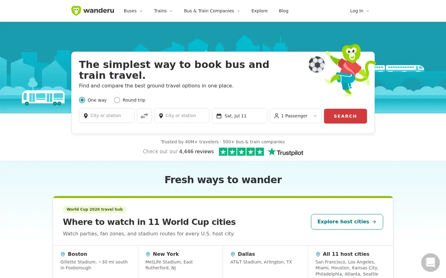 Screenshot of wanderu.com