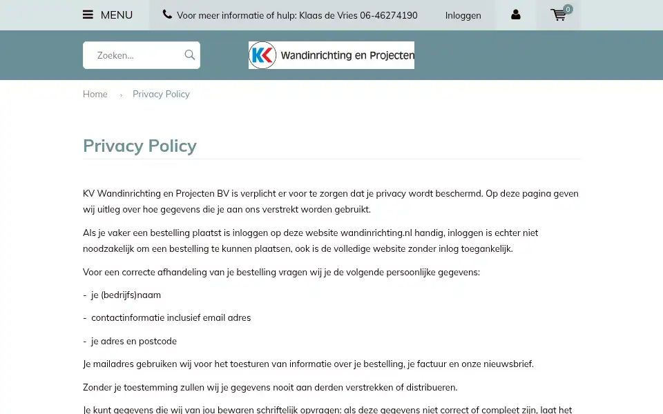 Screenshot of wandinrichting.nl
