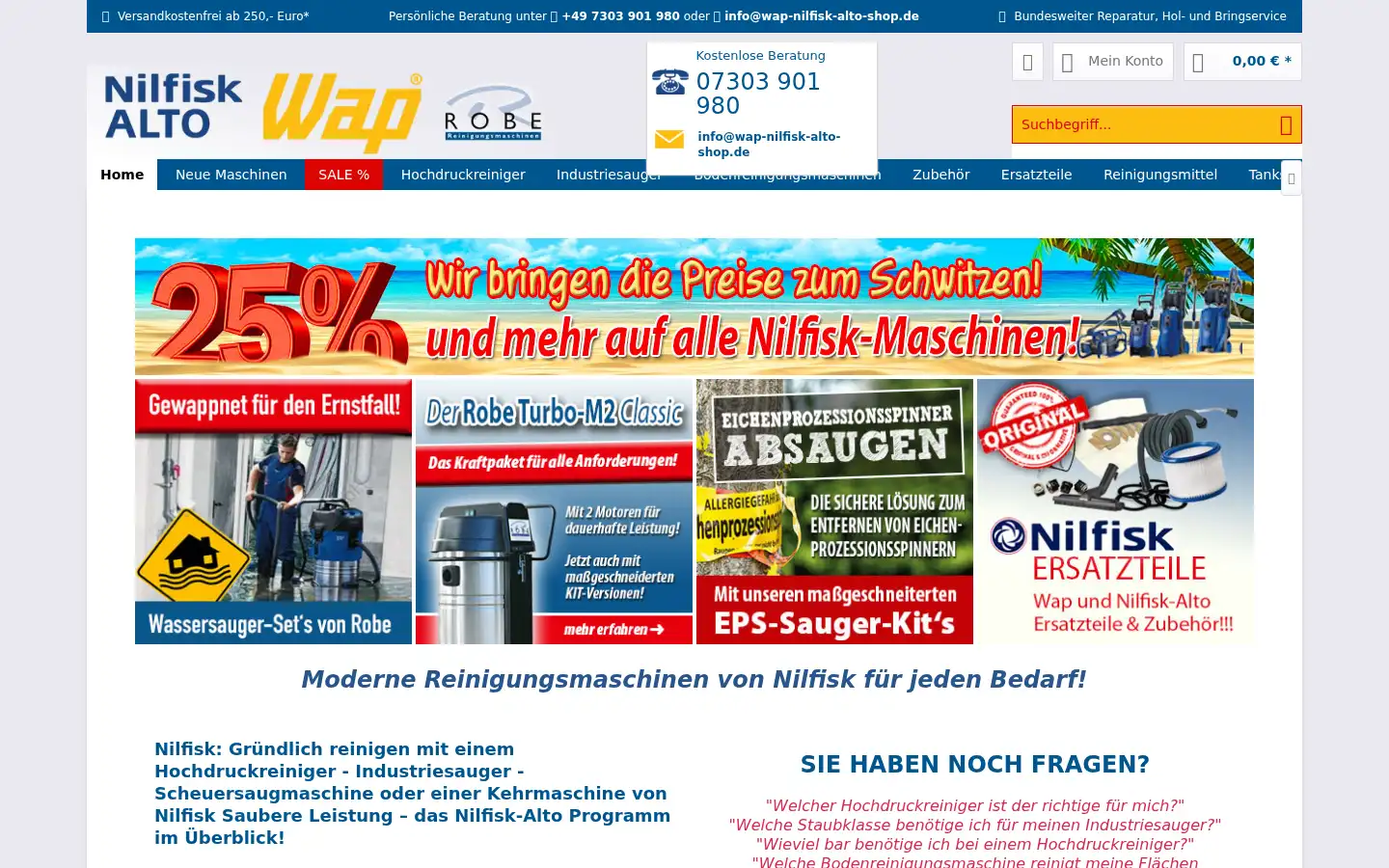 Screenshot of wap-nilfisk-alto-shop.de