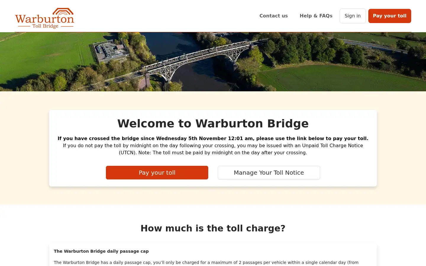 Screenshot of warburtontollbridge.co.uk