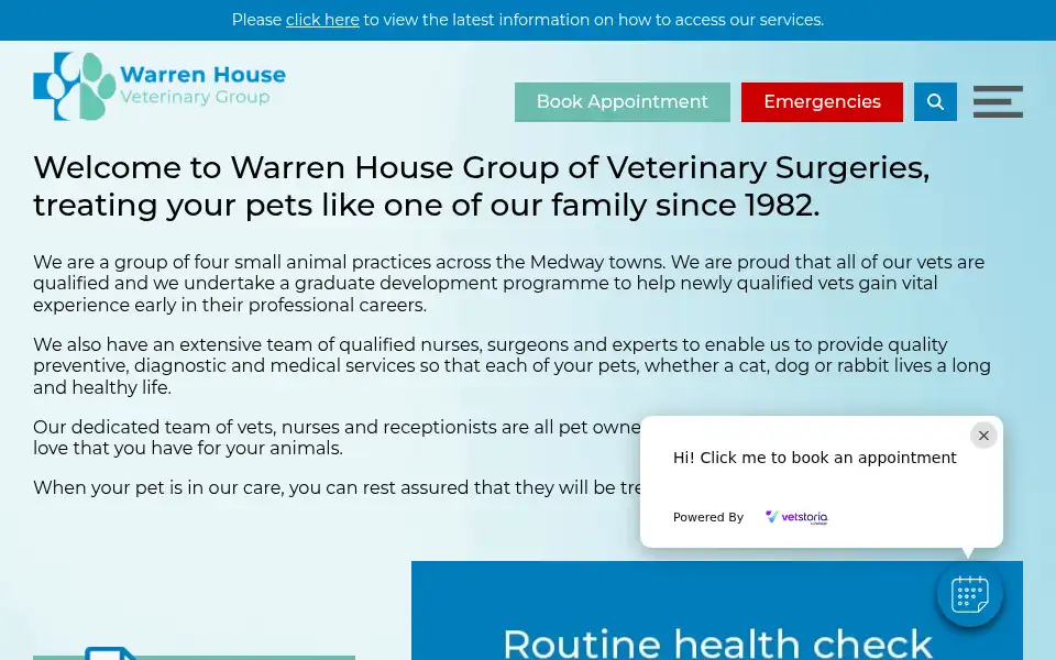 Screenshot of warrenhousevets.co.uk