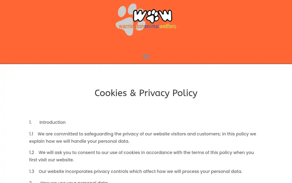 Screenshot of warringtonanimalwelfare.org.uk