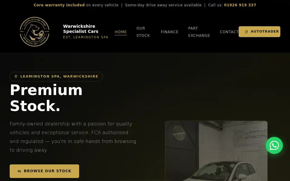 Screenshot of warwickshirespecialistcars.com