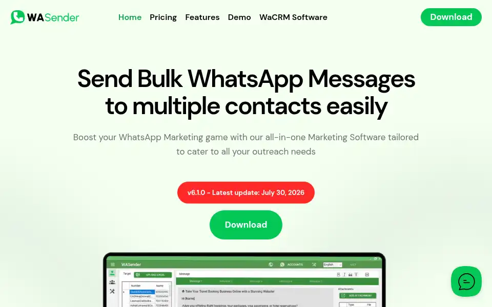 Screenshot of wasender-software.com