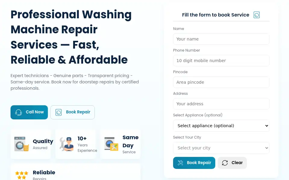 Screenshot of washingmachineservicecentre.co.in