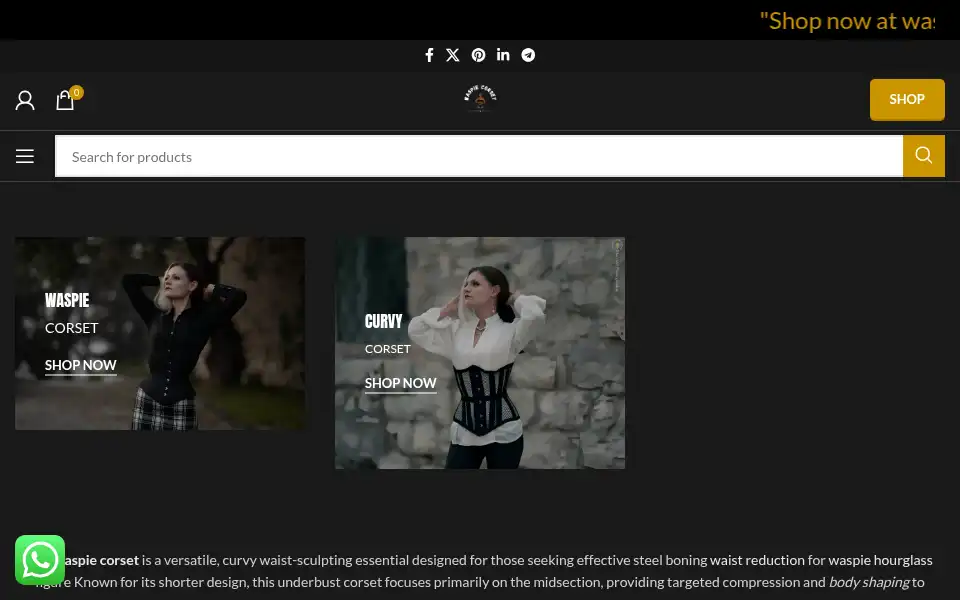 Screenshot of waspiecorset.com