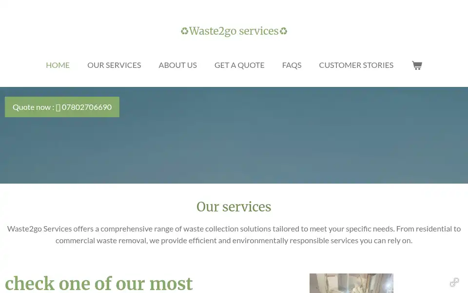 Screenshot of waste2go-services.co.uk