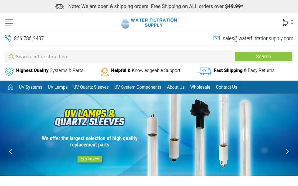 Screenshot of waterfiltrationsupply.com