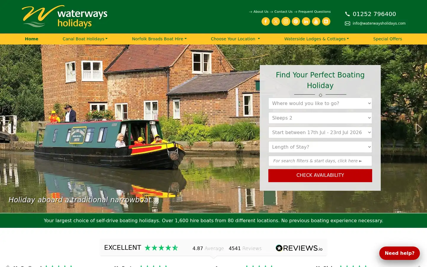 Screenshot of waterwaysholidays.com