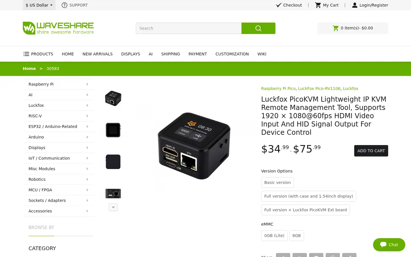 Screenshot of waveshare.com