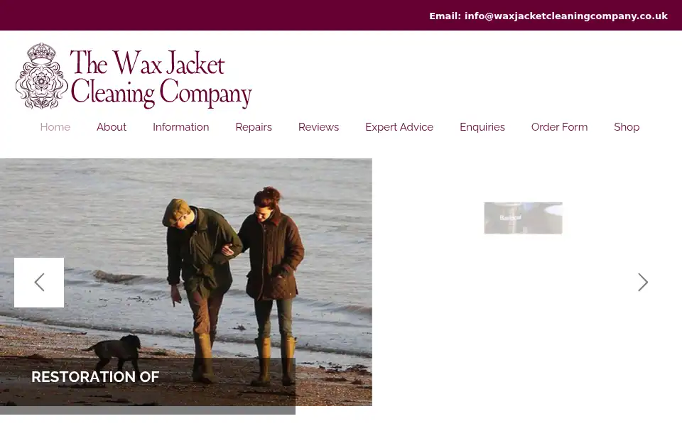 Screenshot of waxjacketcleaningcompany.co.uk