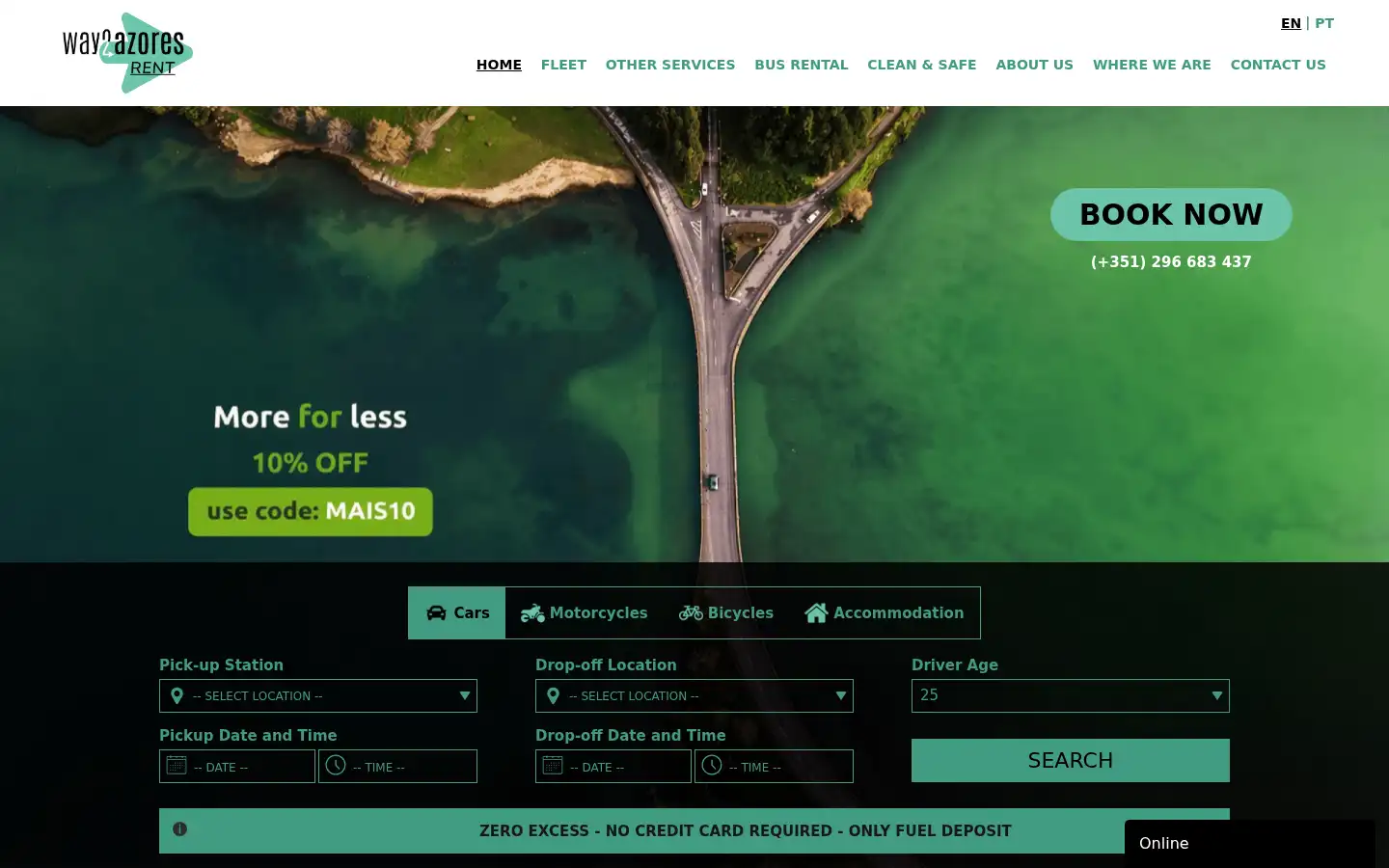 Screenshot of way2azores-rent.pt
