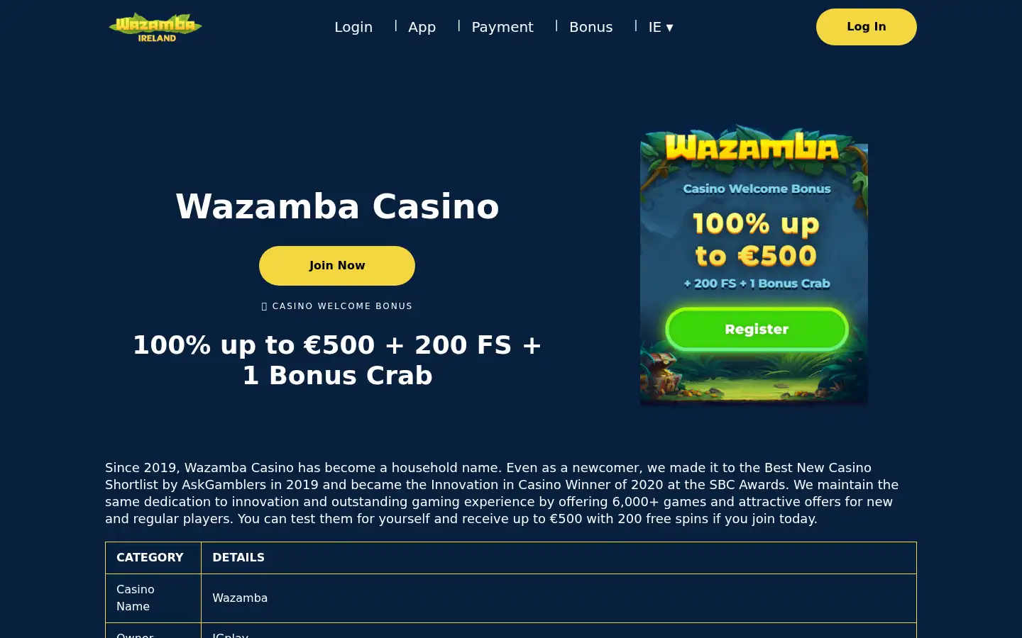 Screenshot of wazamba.ie