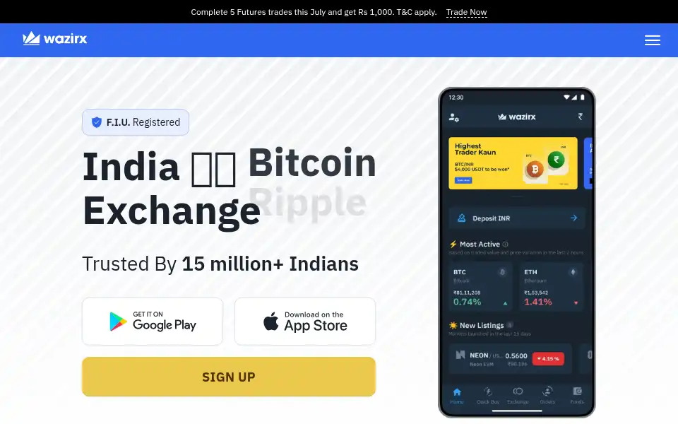 Screenshot of wazirx.com