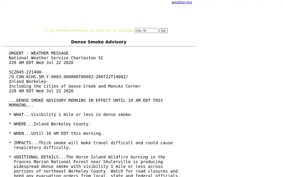 Screenshot of weather.gov