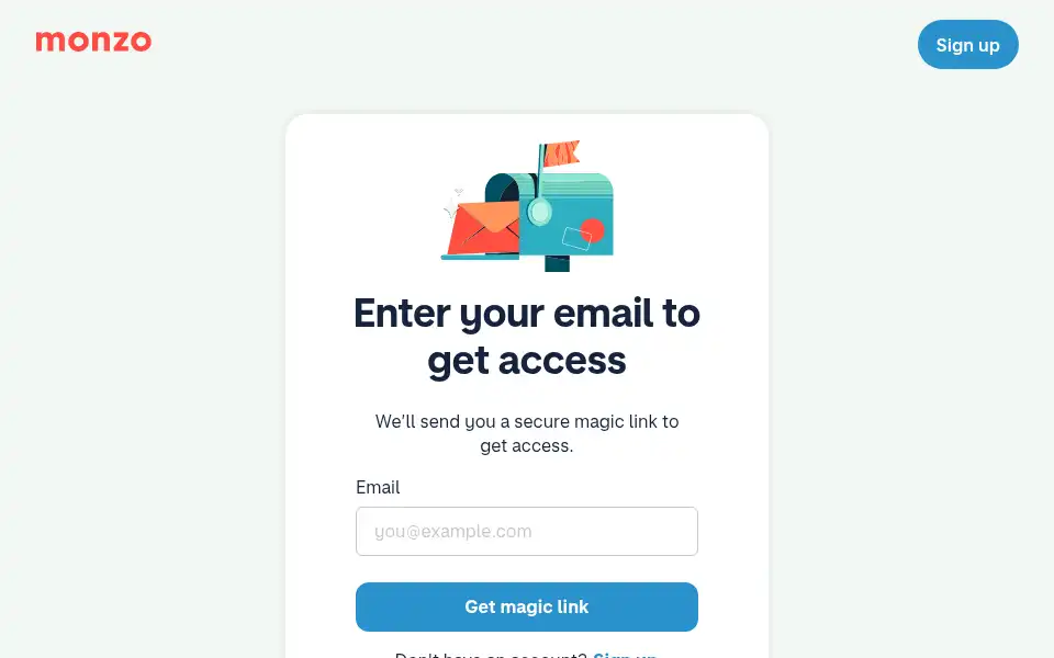 Screenshot of web.monzo.com