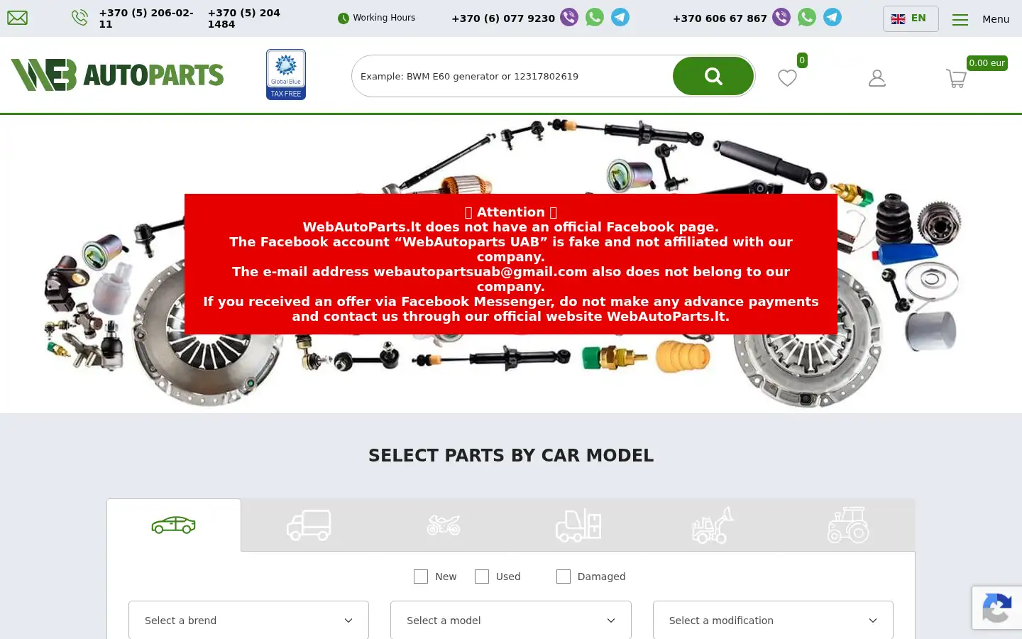Screenshot of webautoparts.lt