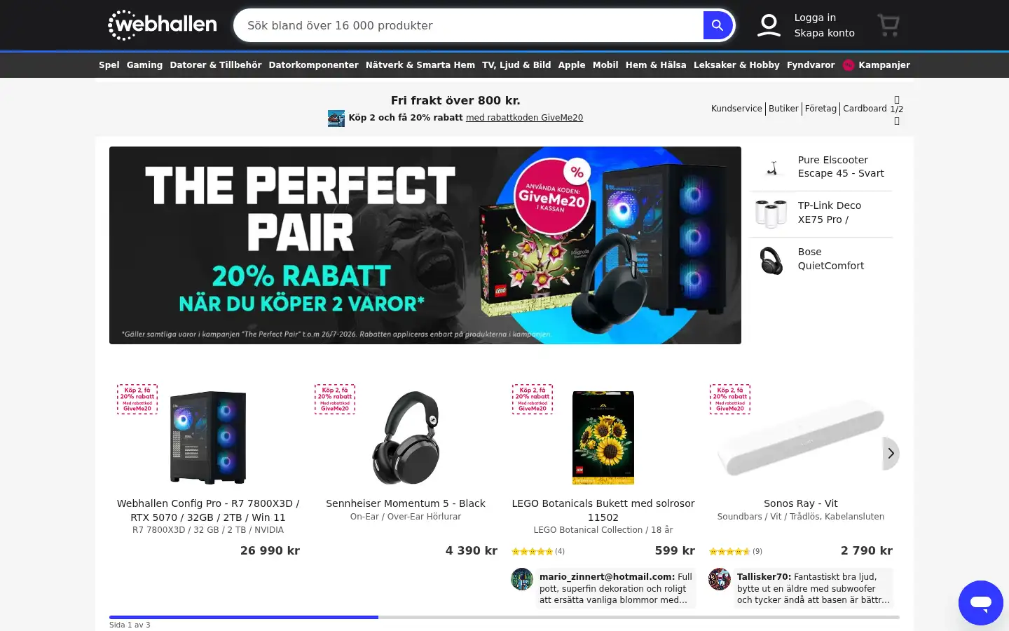 Screenshot of webbhallen.com