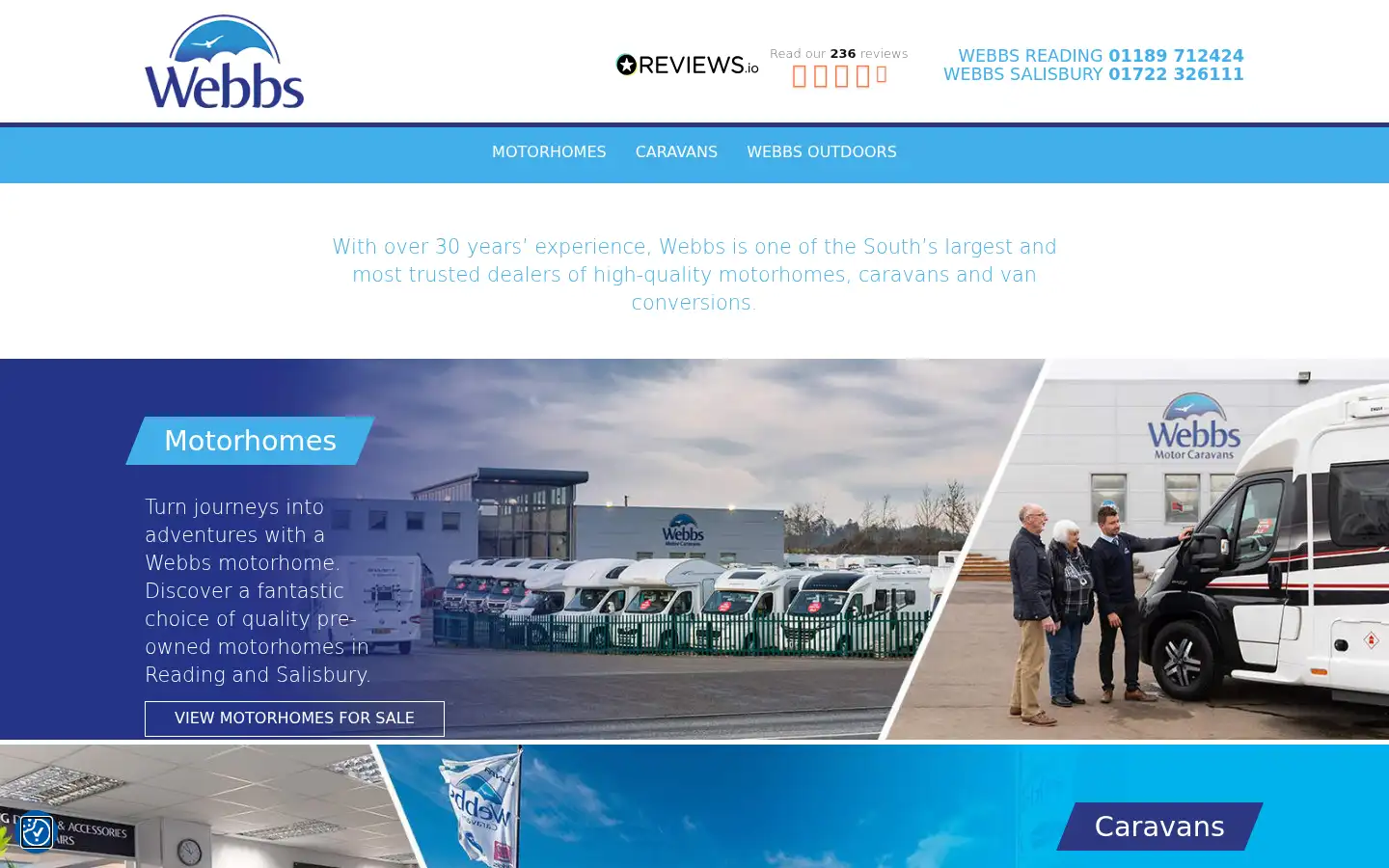Screenshot of webbsmotorcaravans.co.uk