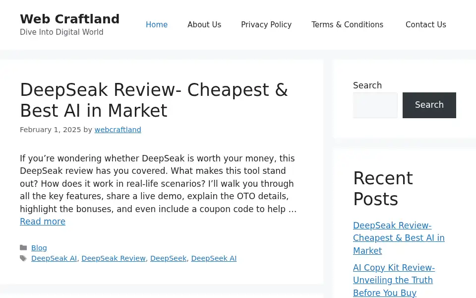 Screenshot of webcraftland.com